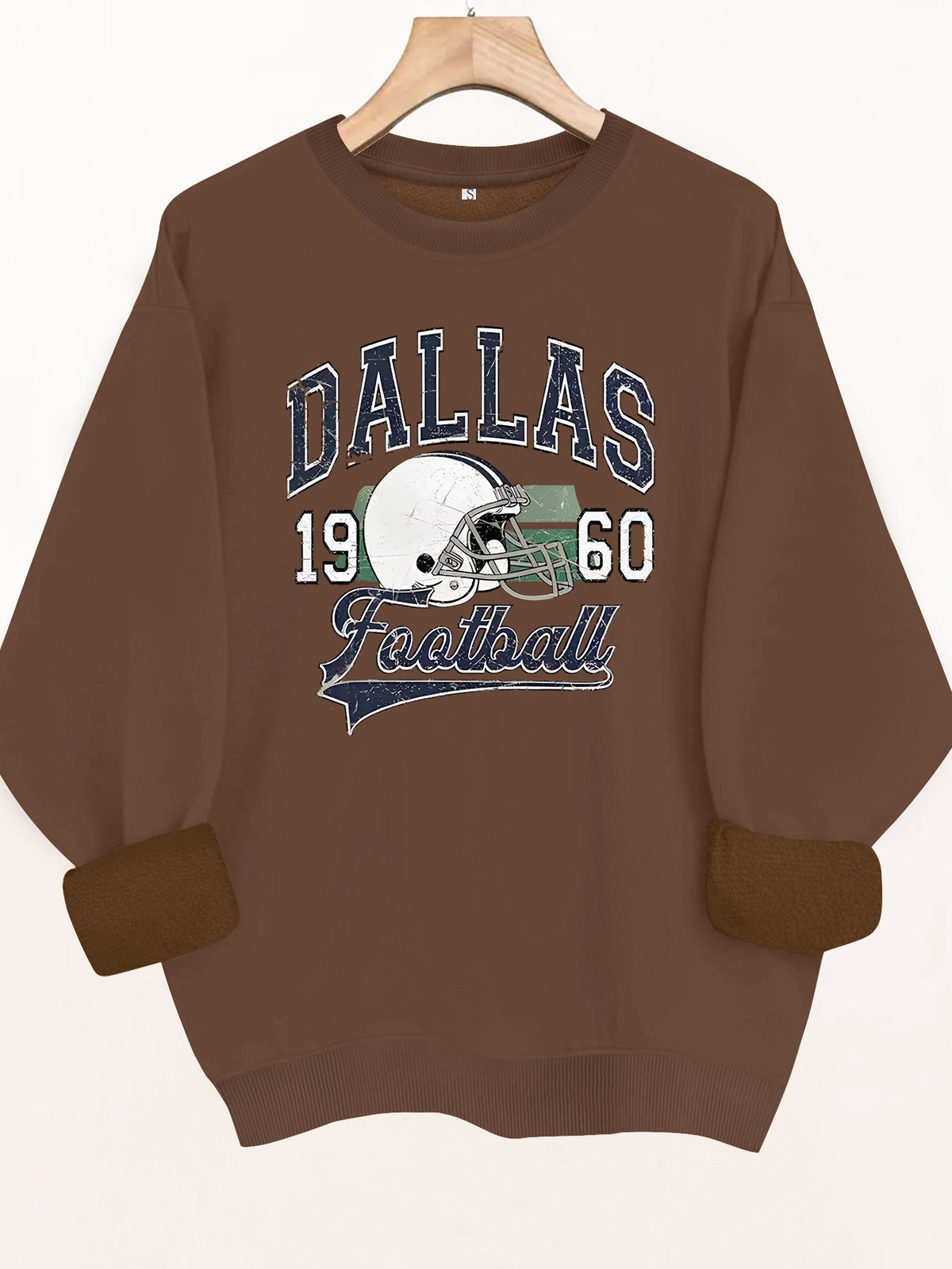 Rugby print round neck fleece hoodie
