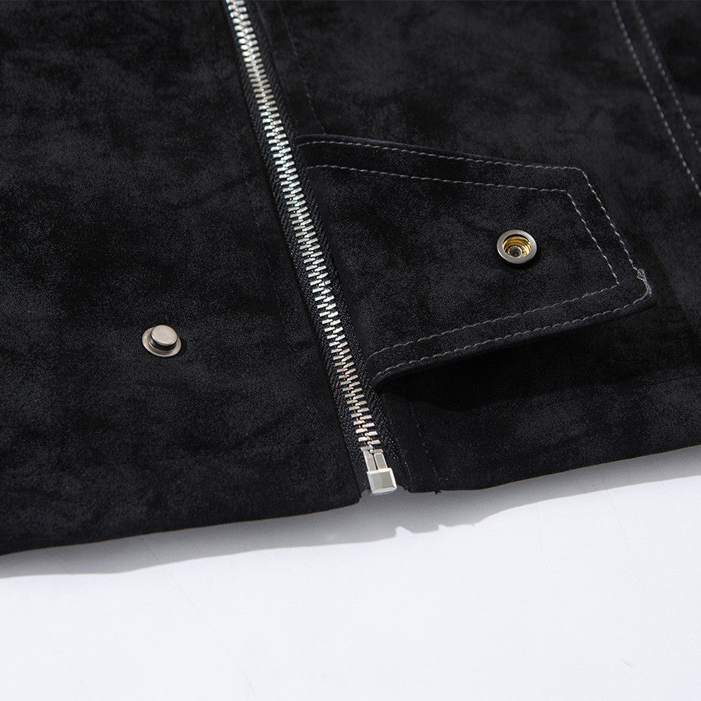 Men's Solid Color Zipper Stand Collar Jacket Loose Fit Deconstructed Splicing