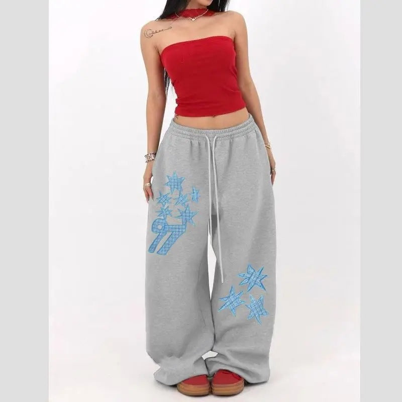 Dark Gothic Star Print Wide Leg Drawstring Sweatpants Unisex