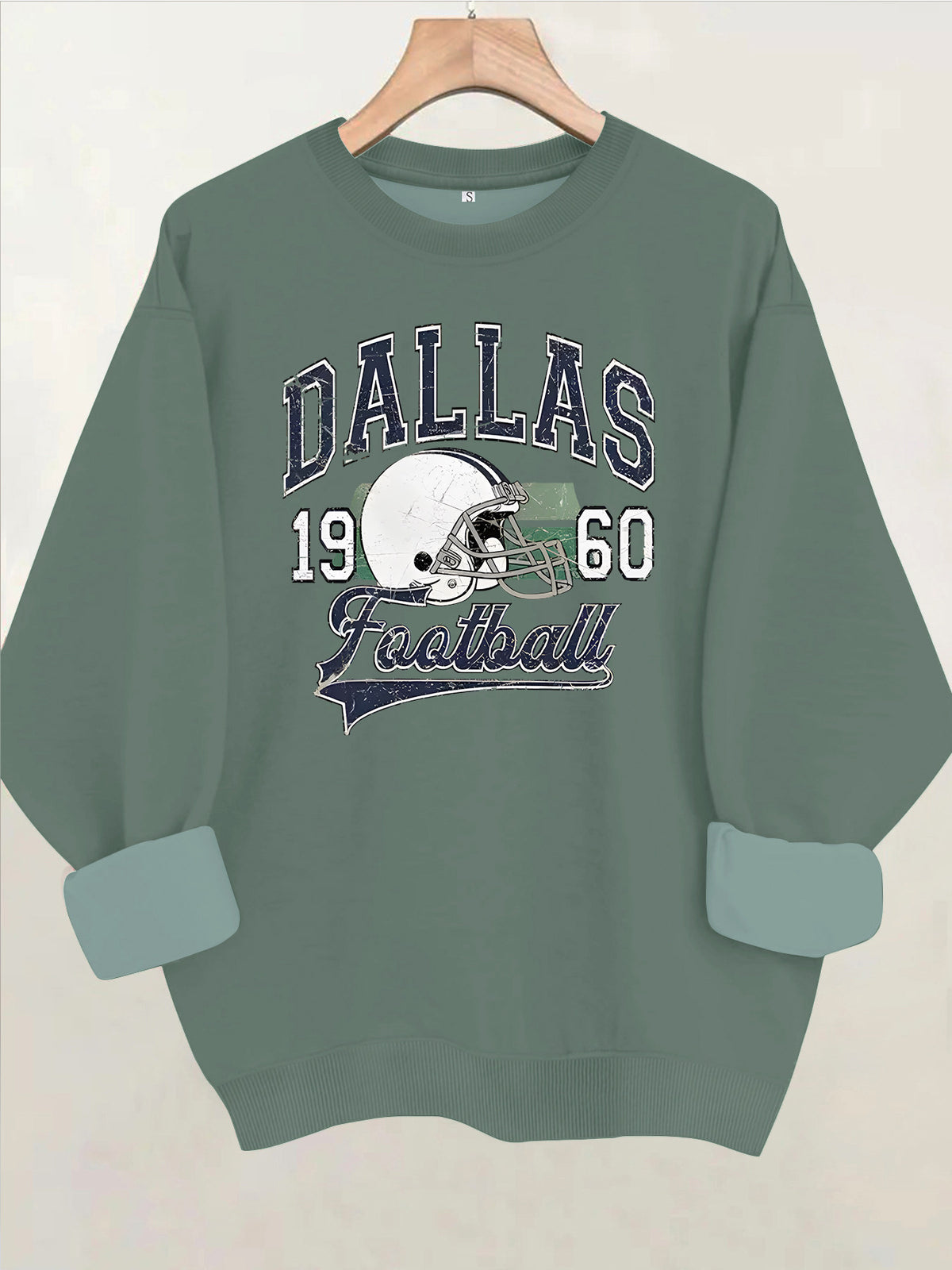 Rugby print round neck fleece hoodie