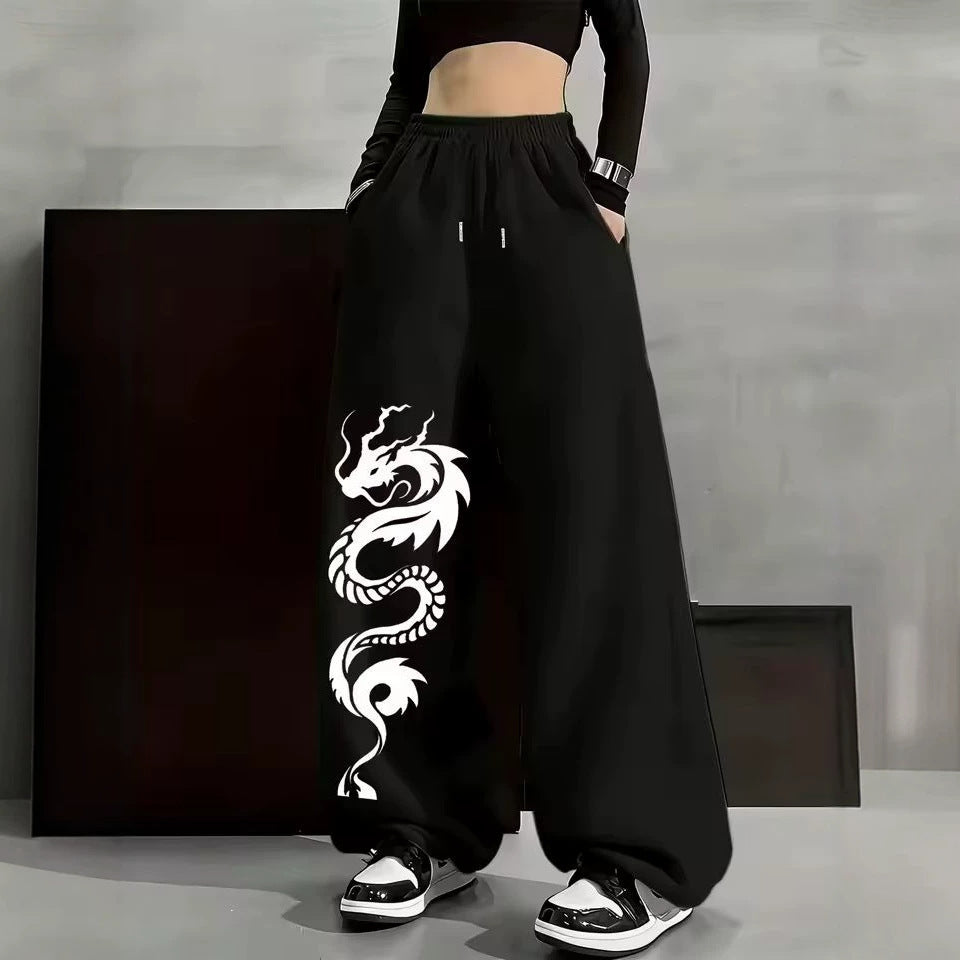Print Drawstring Wide-leg Sweatpants for Men Women