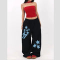 Dark Gothic Star Print Wide Leg Drawstring Sweatpants Unisex