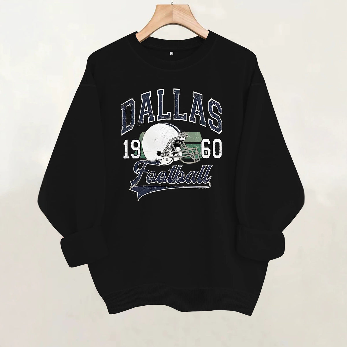 Rugby print round neck fleece hoodie