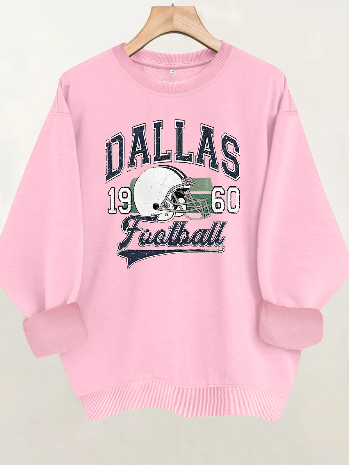Rugby print round neck fleece hoodie