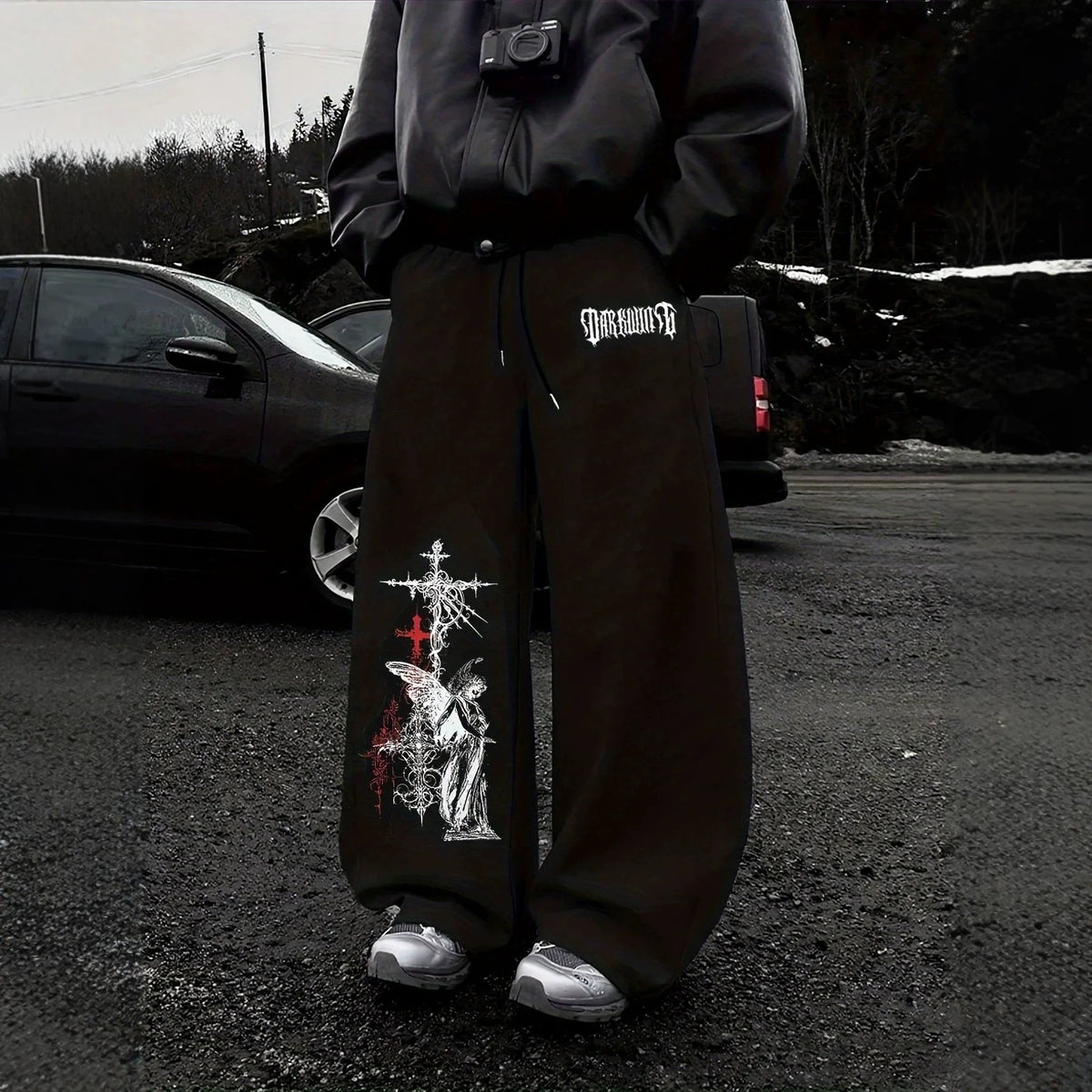 Print Wide Leg Drawstring Sweatpants
