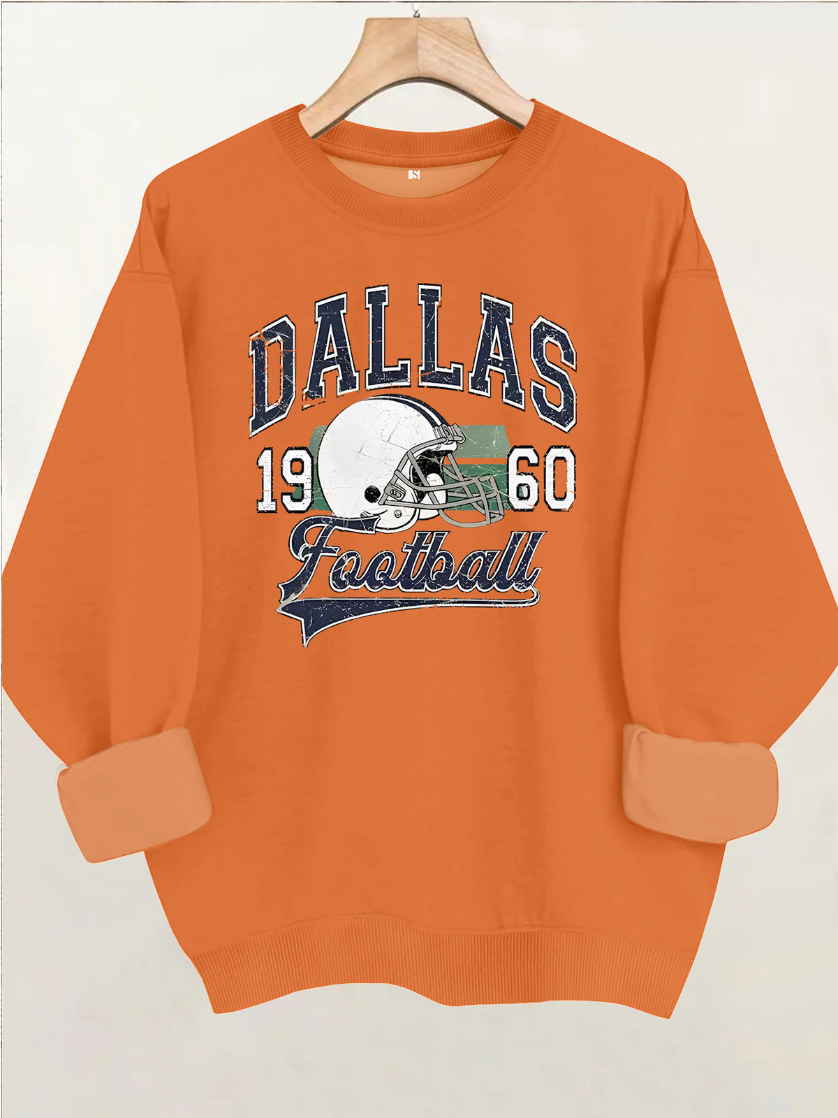 Rugby print round neck fleece hoodie