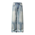 Men's Vintage  Washed Distressed Wide Leg Ripped Hem Denim Jeans