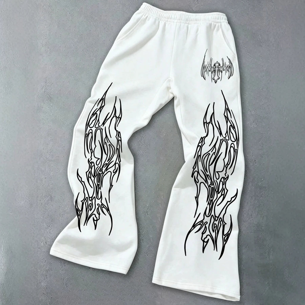 Print Wide Leg Drawstring Sweatpants