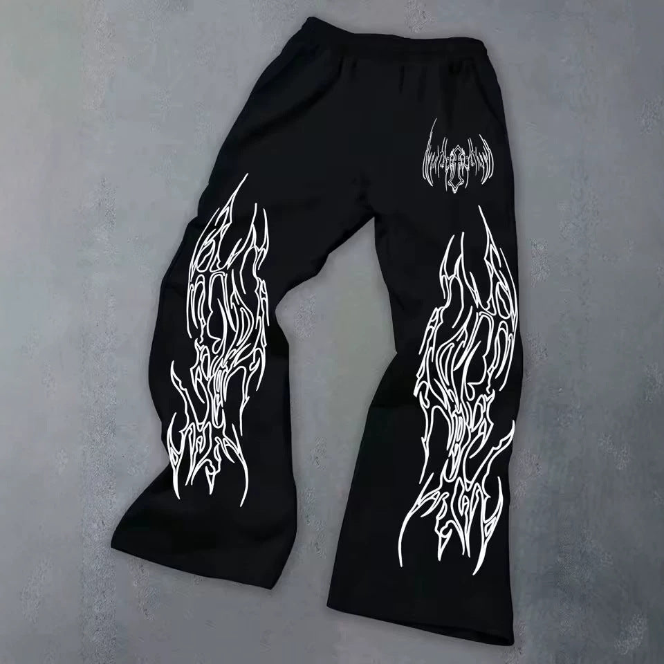 Print Wide Leg Drawstring Sweatpants