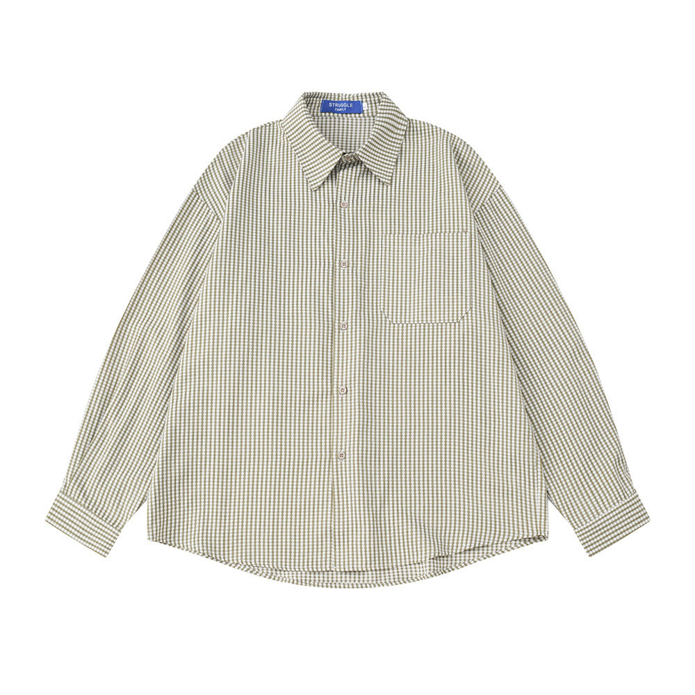 Men's Vintage Fine Plaid Long Sleeve Turn-down Collar Shirt