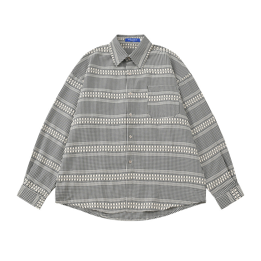 Men's Vintage Plaid Long Sleeve Turn-down Collar Shirt
