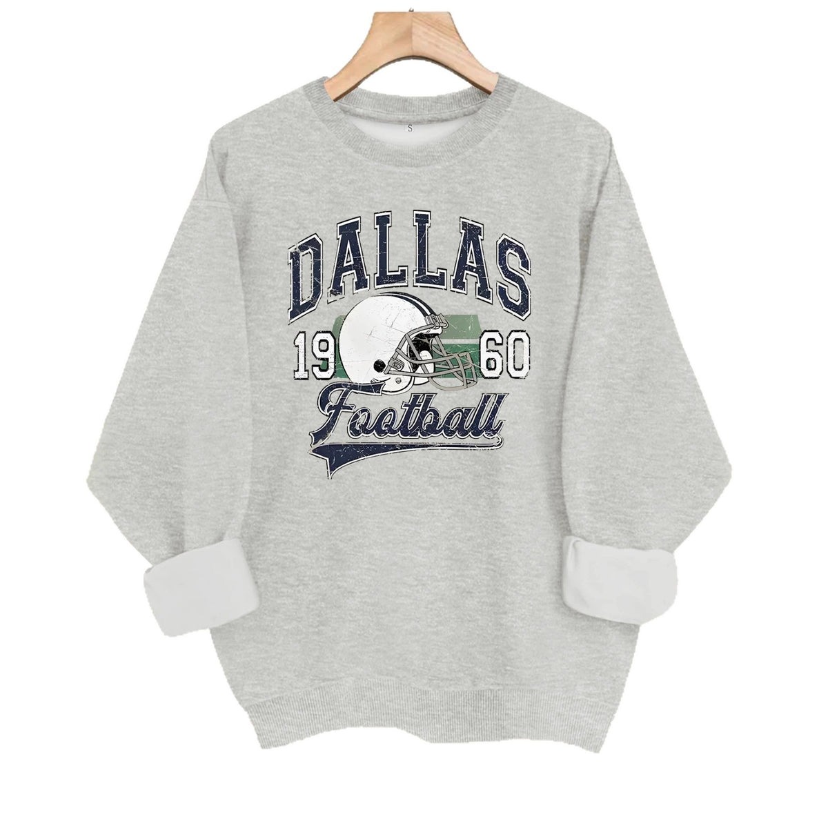 Rugby print round neck fleece hoodie