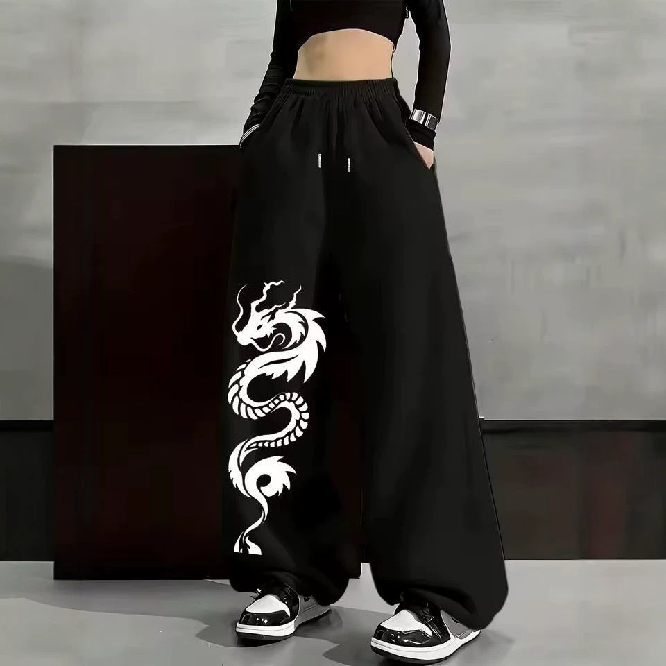 Print Drawstring Wide-leg Sweatpants for Men Women