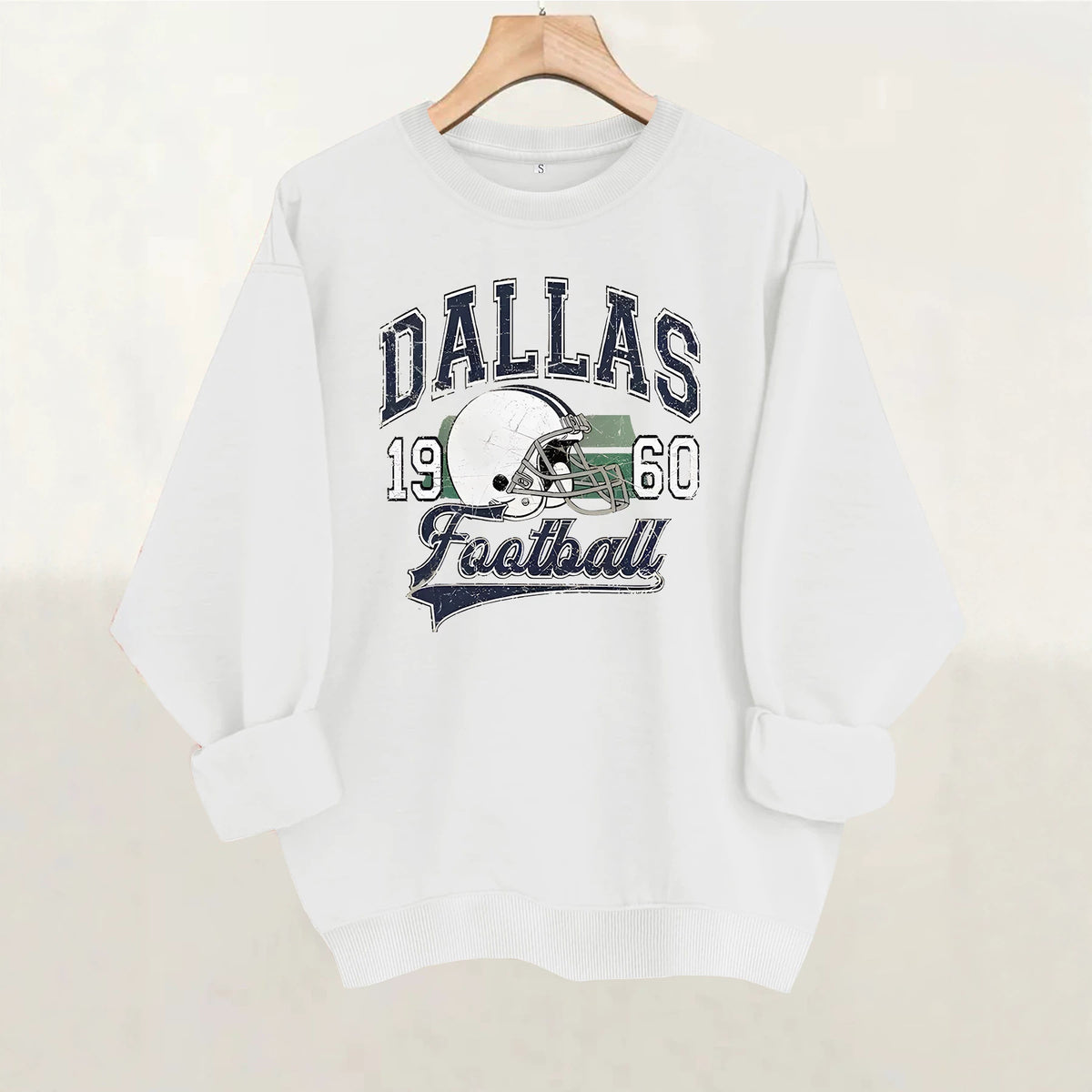 Rugby print round neck fleece hoodie