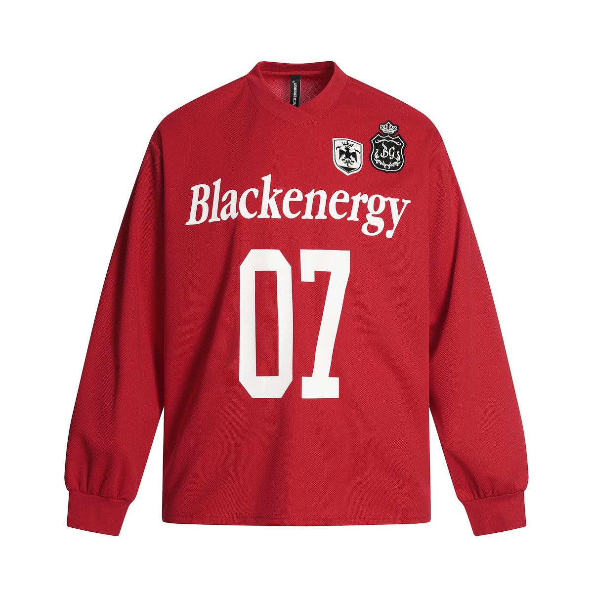 Number Badge Embroidery Long Sleeve V-Neck T-Shirt
