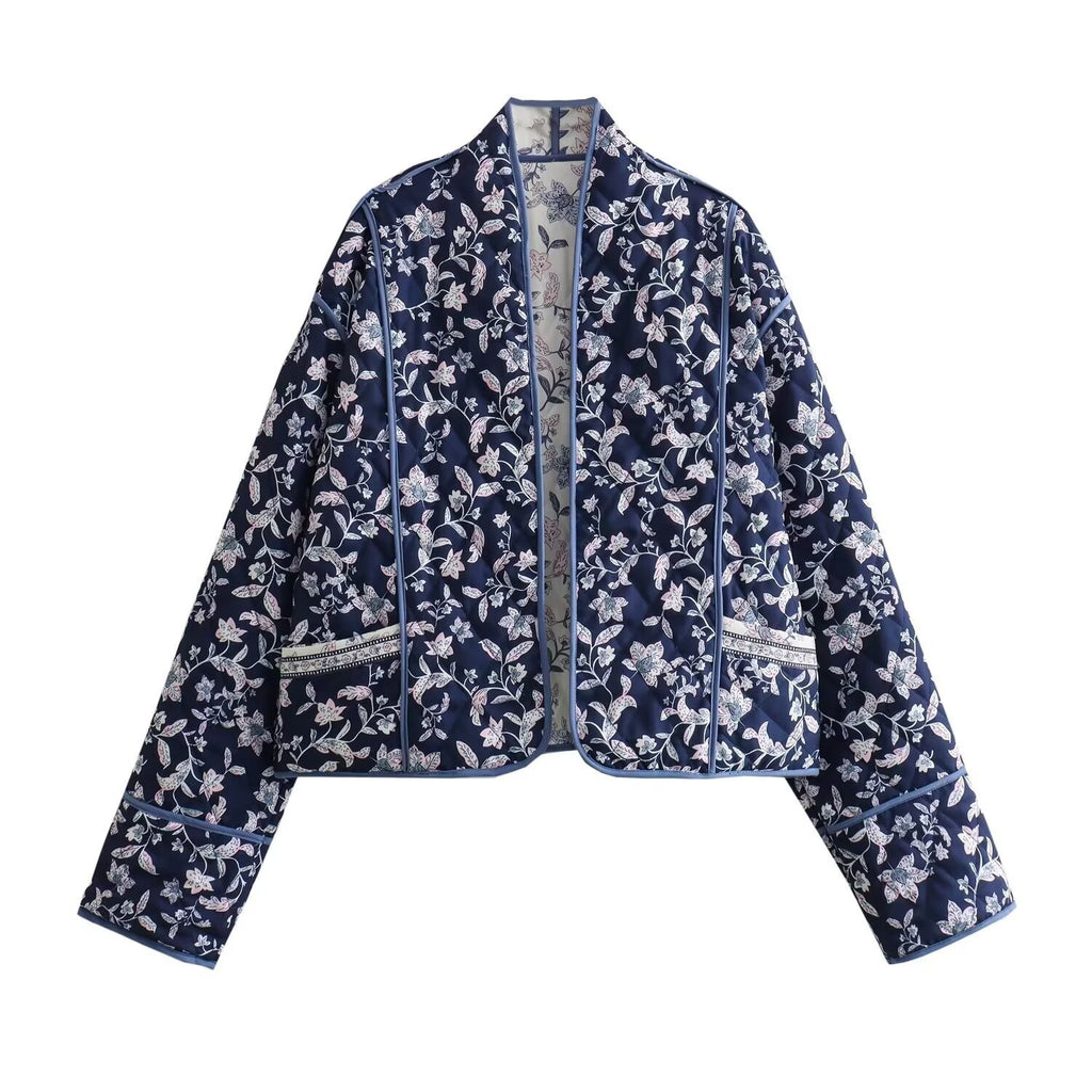Reversible Cropped Embroidered Padded Jacket and Cotton Shorts Two-Piece Set