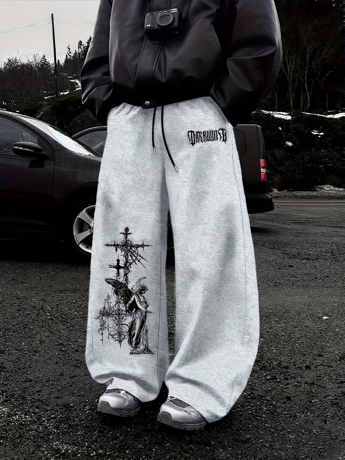 Print Wide Leg Drawstring Sweatpants