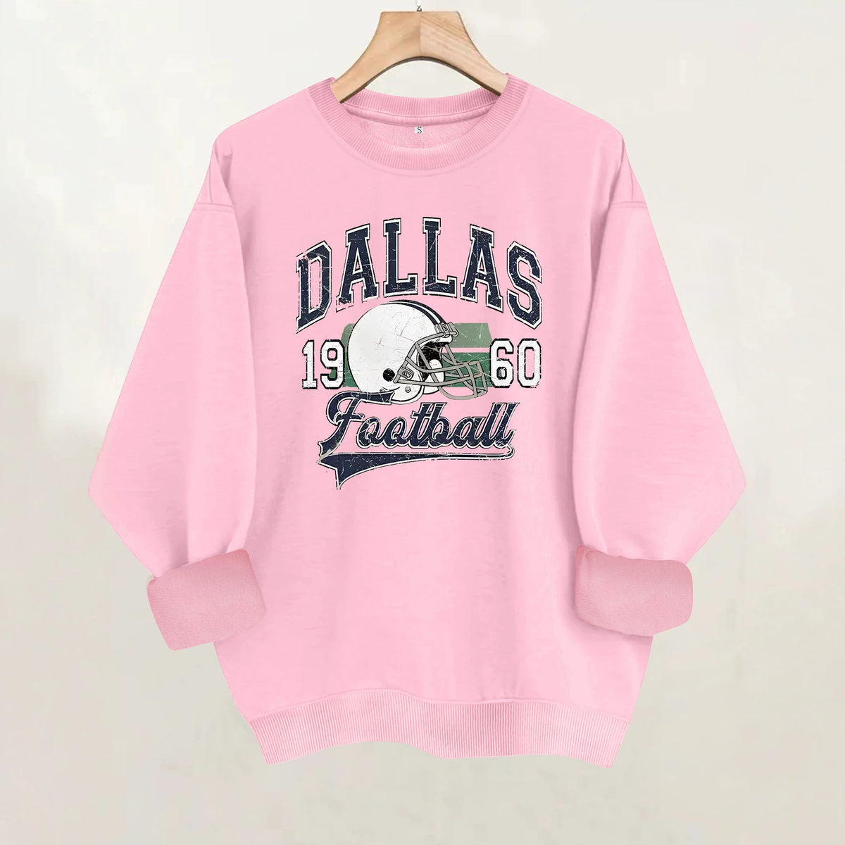 Rugby print round neck fleece hoodie