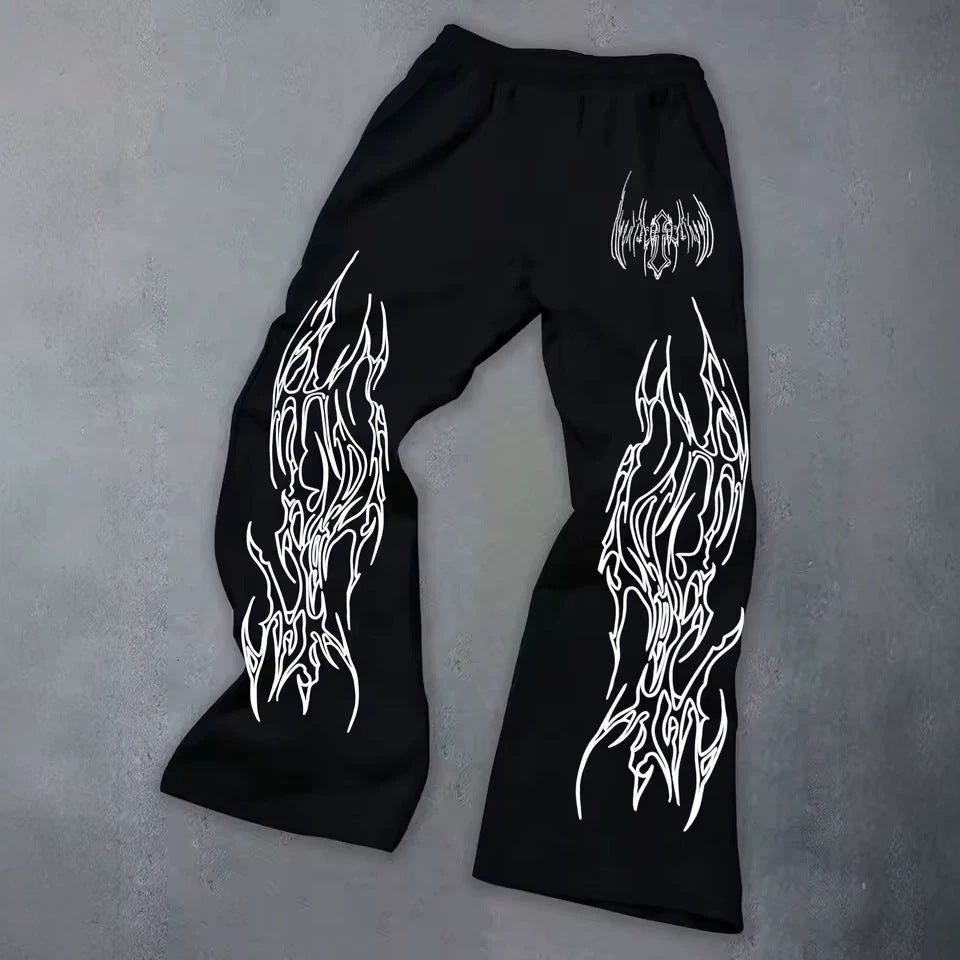 Print Wide Leg Drawstring Sweatpants