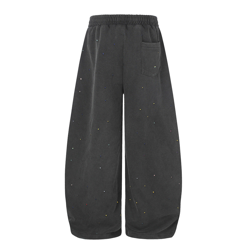 Men's Distressed Star Letter Print Wide Leg Baggy Pants Casual Streetwear Trousers