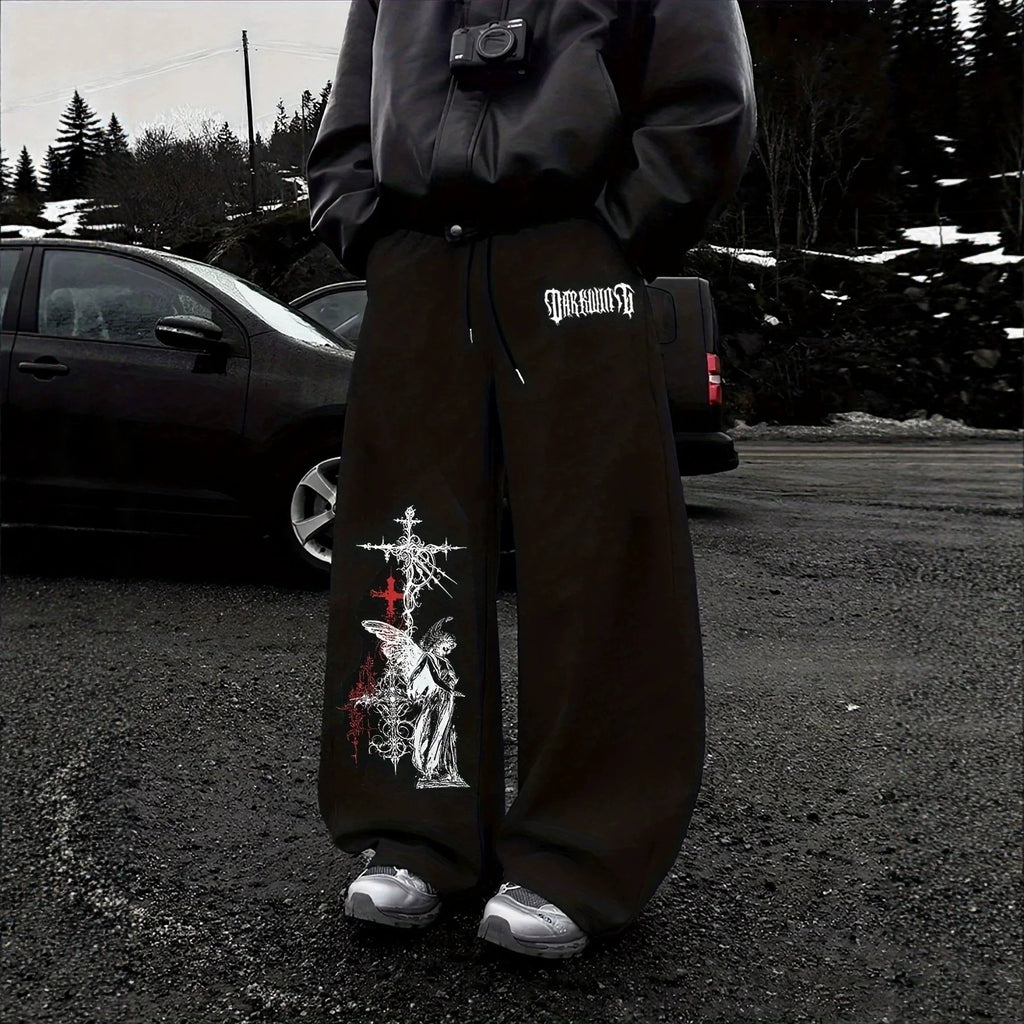 Print Wide Leg Drawstring Sweatpants
