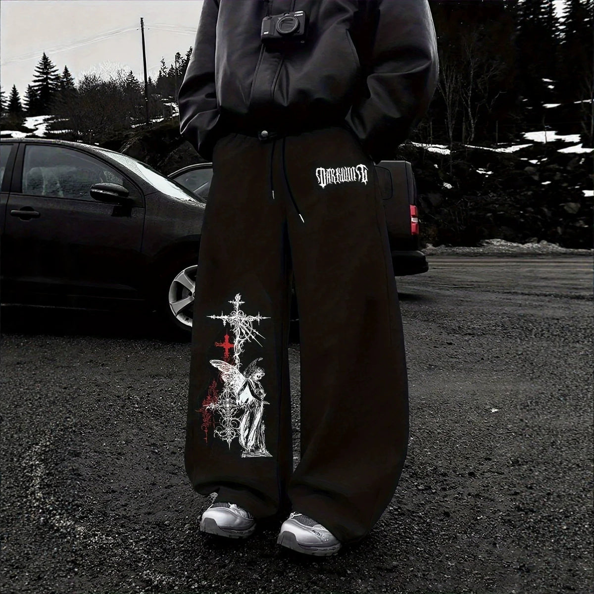 Print Wide Leg Drawstring Sweatpants