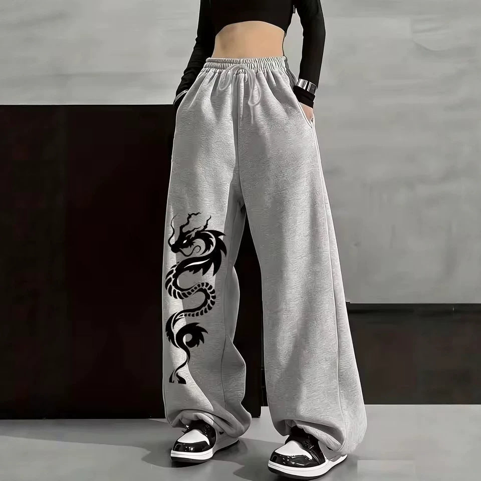 Print Drawstring Wide-leg Sweatpants for Men Women