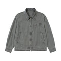 Vintage  Distressed Washed Two-Way Zipper Lapel Collar Loose Fit Men's Workwear Jacket