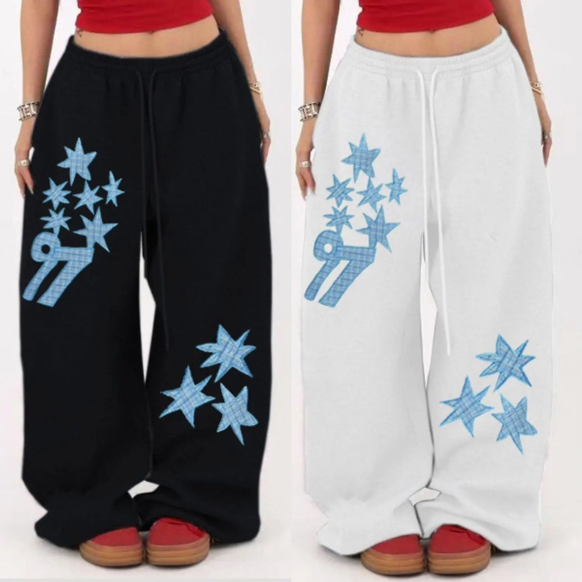Dark Gothic Star Print Wide Leg Drawstring Sweatpants Unisex