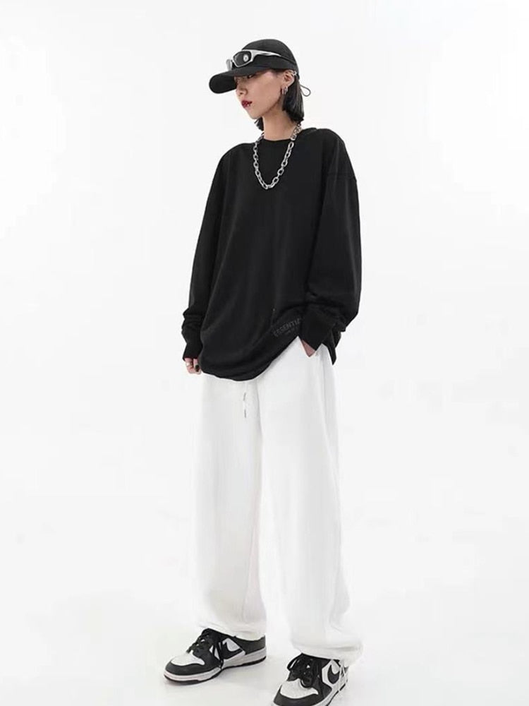 Women Solid Jogging Sweatpants Women Pants Baggy Sports Pants Chic High Waist Lace Up Folds Streetwear Casual Female Trousers