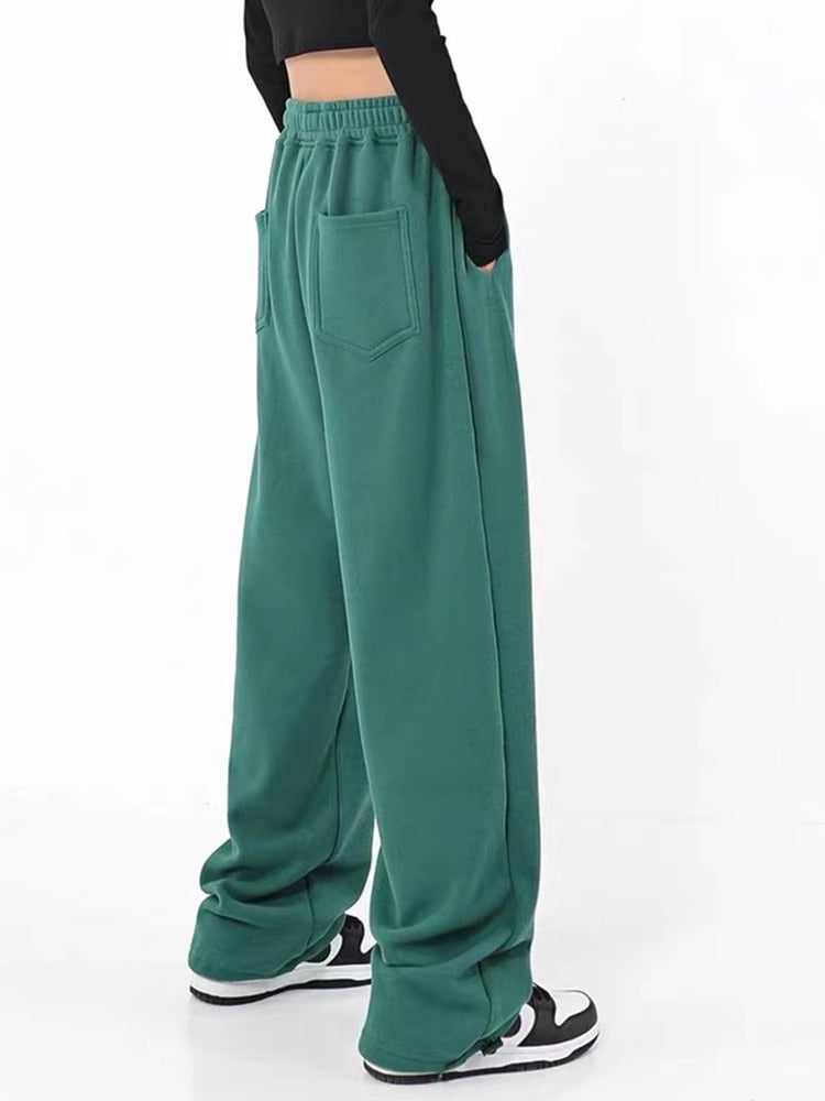 Women Solid Jogging Sweatpants Women Pants Baggy Sports Pants Chic High Waist Lace Up Folds Streetwear Casual Female Trousers