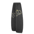 Men's Distressed Star Letter Print Wide Leg Baggy Pants Casual Streetwear Trousers