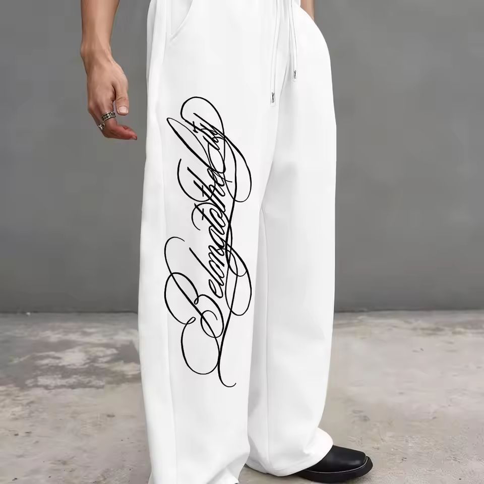 Dark Gothic Letter Print Loose Wide-leg Drawstring Unisex Sweatpants
