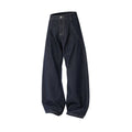 Men's High Street Wide Leg Raw Denim Jeans Solid Color Loose Fit Pleated Trousers with Pockets