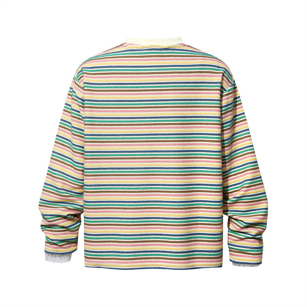 Vintage Casual Yarn-Dyed Striped Long Sleeve Crew Neck Men's T-Shirt