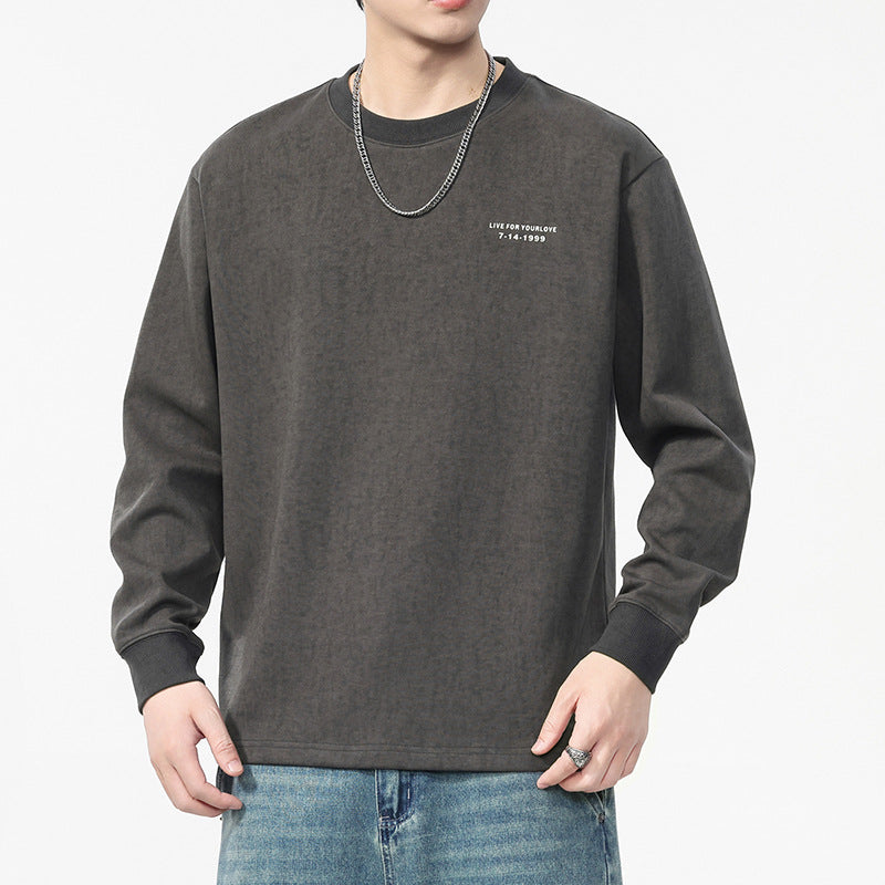 Minimalist Casual Solid Color Long Sleeve Crew Neck Men's T-Shirt