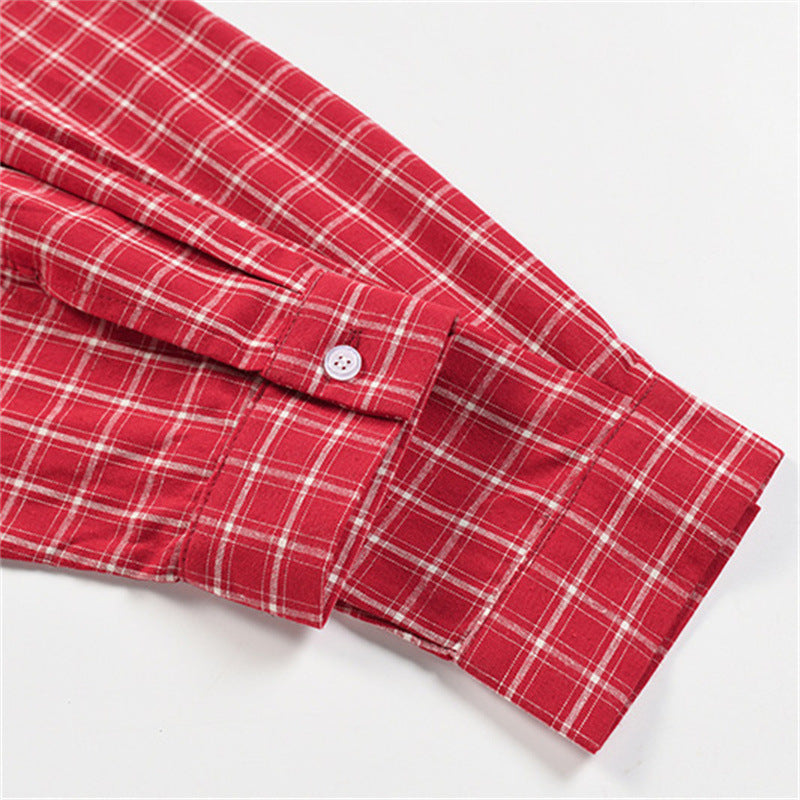 Men's  Hip-hop Portrait Plaid Long Sleeve Turn-down Collar Shirt
