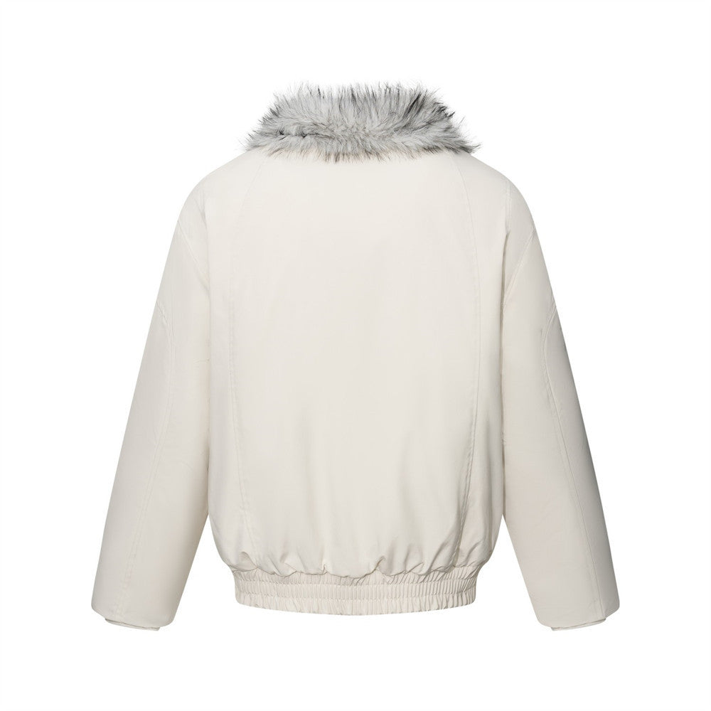 Men's Winter Padded Bomber Jacket with Two-Way Zipper and Faux Fur Collar