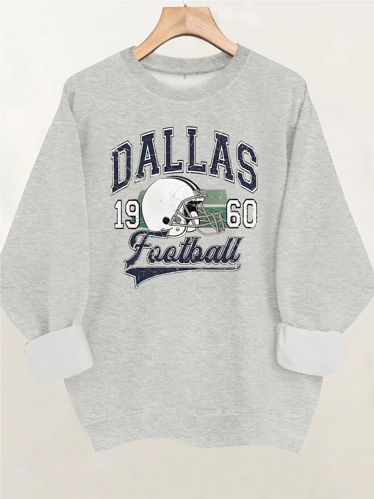 Rugby print round neck fleece hoodie