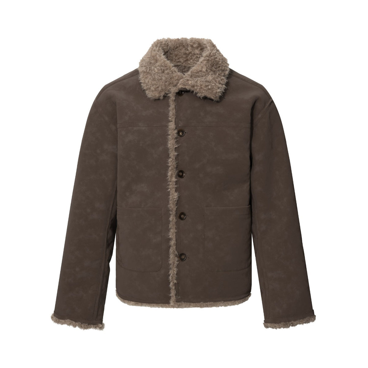 Men's Casual Street Style Turn-Down Collar Loose Fit Reversible Teddy Fur Cotton Jacket