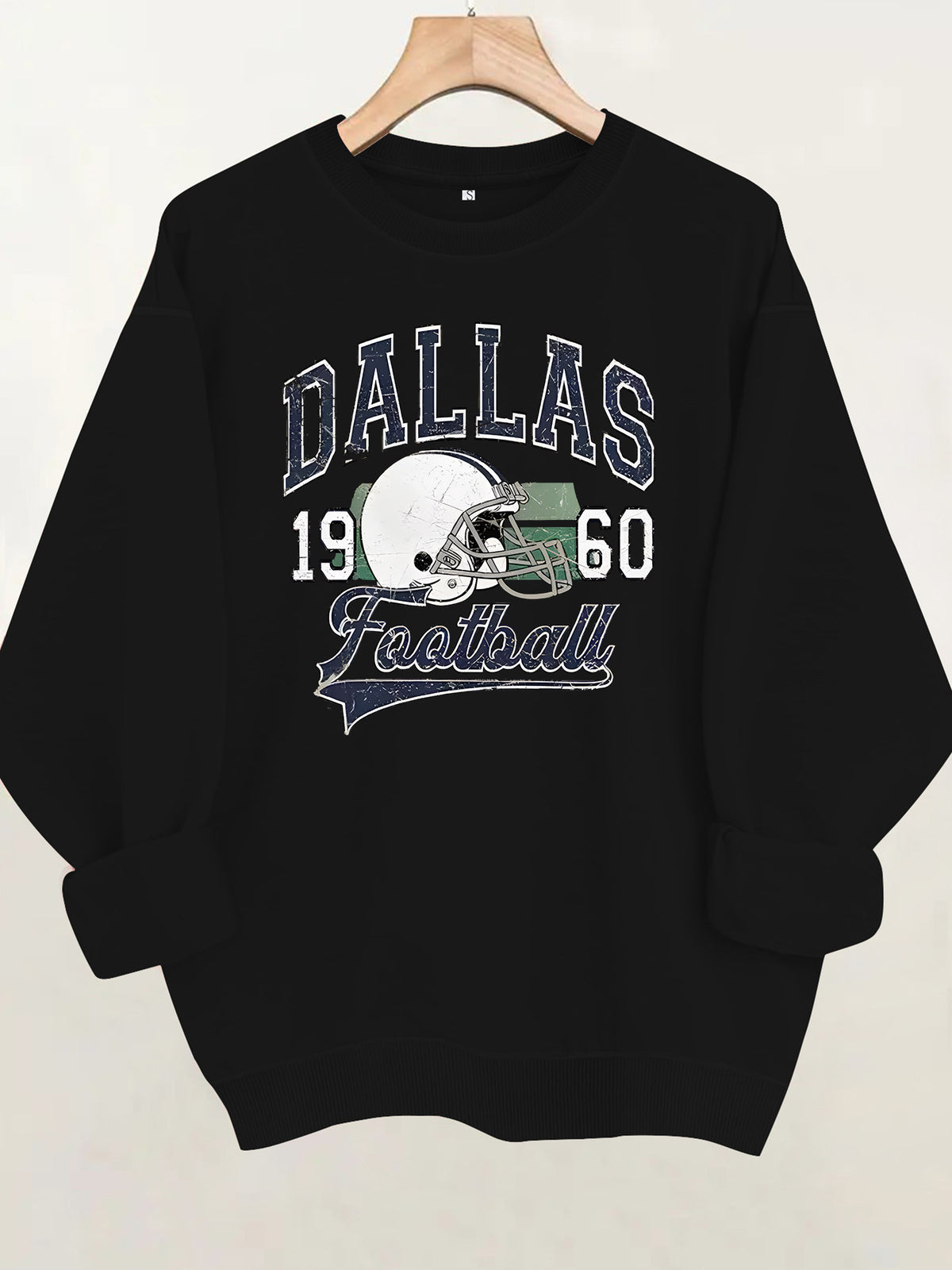 Rugby print round neck fleece hoodie