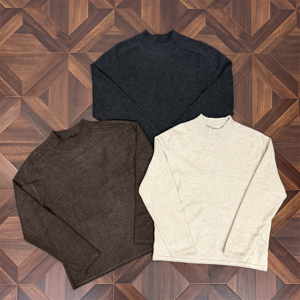 Men'sClean Fit Solid Color Long Sleeve Stand Collar Knit Sweater