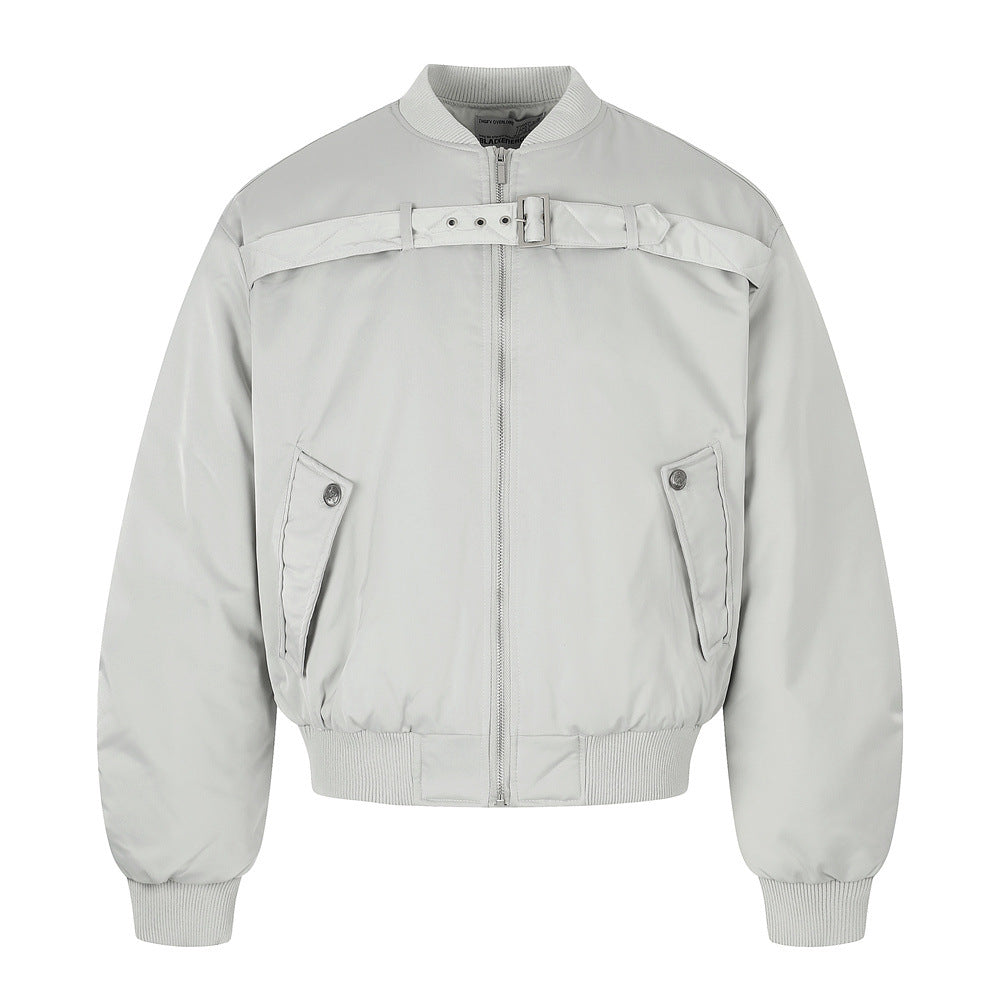 Men's High Street Cotton Padded Lace-up Stand Collar Loose Fit Bomber Jacket