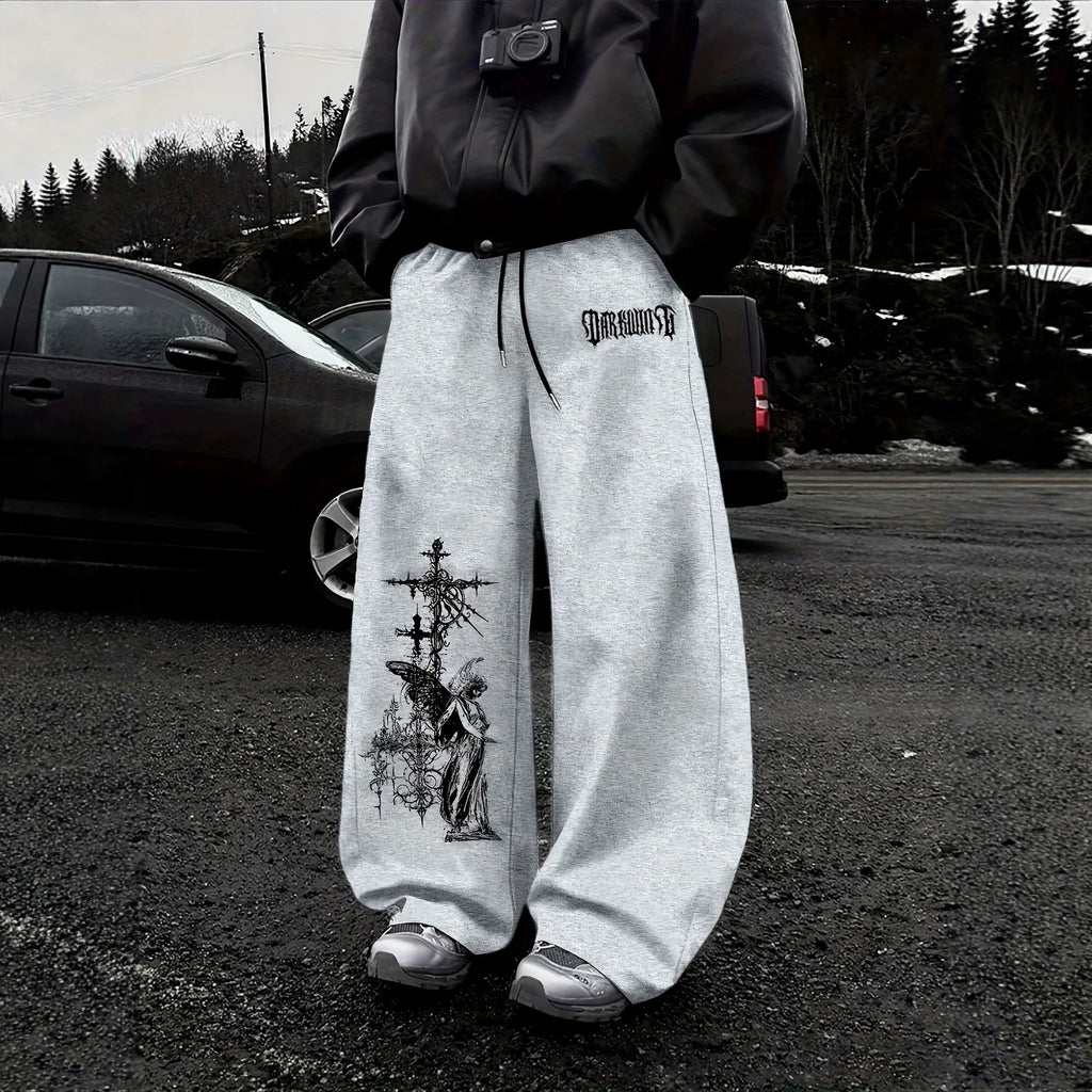 Print Wide Leg Drawstring Sweatpants
