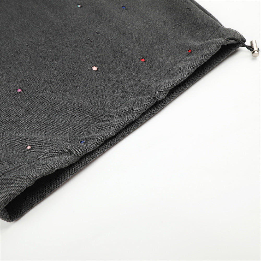 Men's Distressed Star Letter Print Wide Leg Baggy Pants Casual Streetwear Trousers