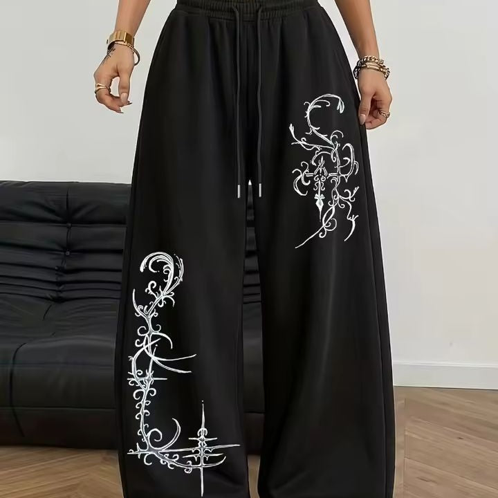 Dark Gothic Star Print Wide Leg Drawstring Sweatpants Unisex