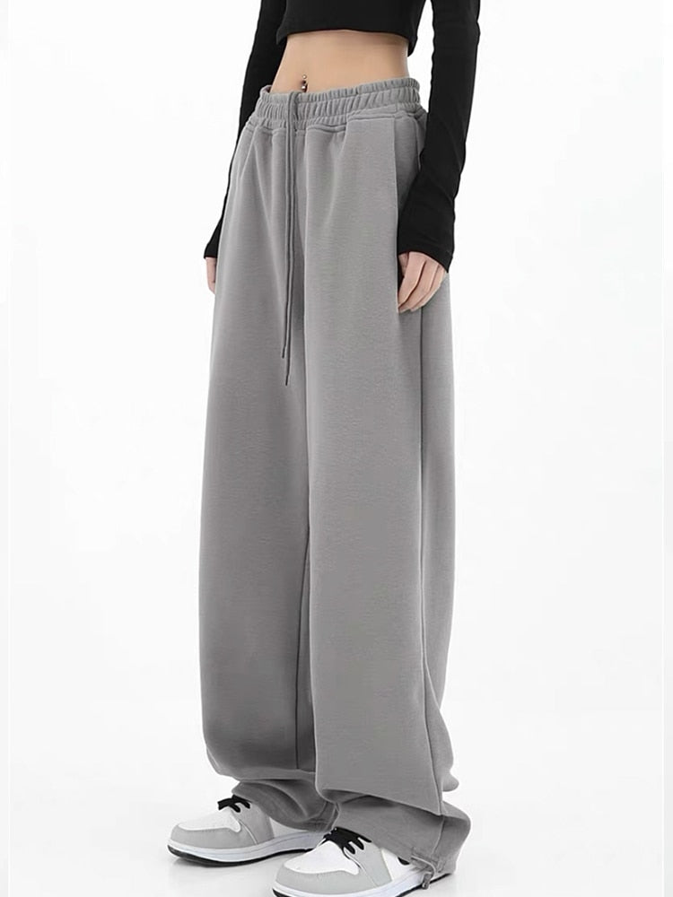 Women Solid Jogging Sweatpants Women Pants Baggy Sports Pants Chic High Waist Lace Up Folds Streetwear Casual Female Trousers