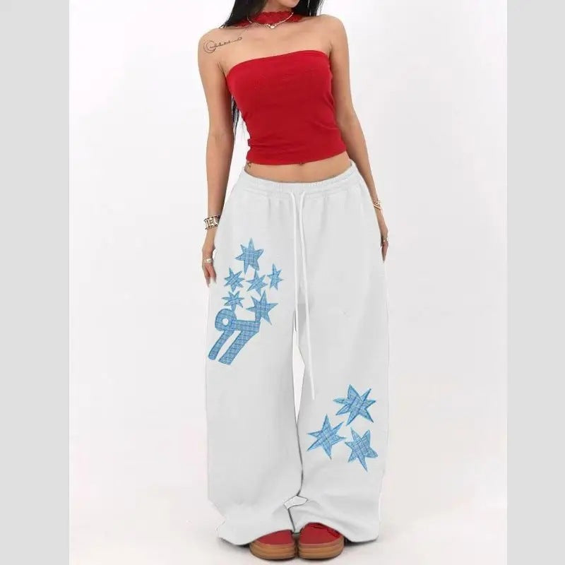 Dark Gothic Star Print Wide Leg Drawstring Sweatpants Unisex