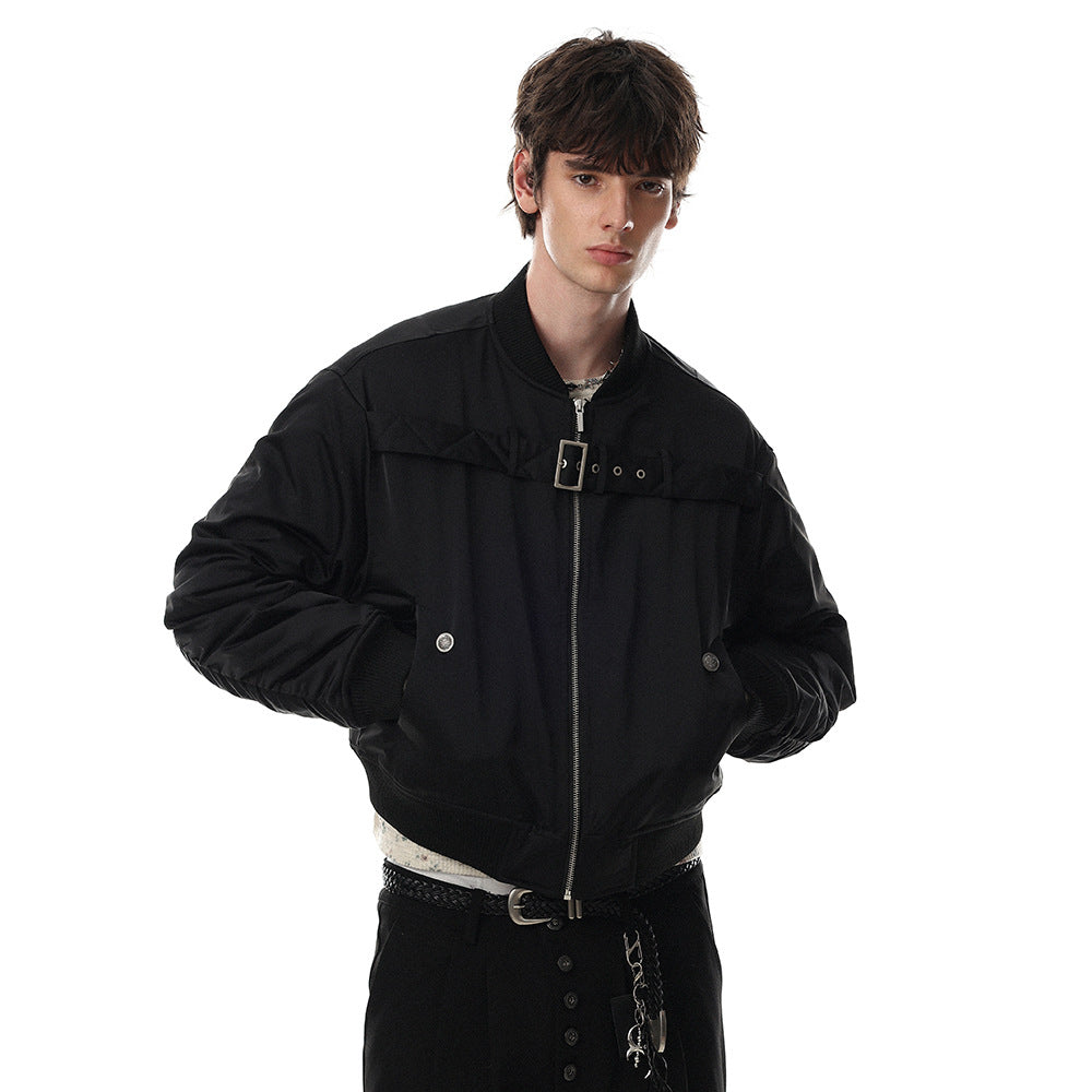 Men's High Street Cotton Padded Lace-up Stand Collar Loose Fit Bomber Jacket