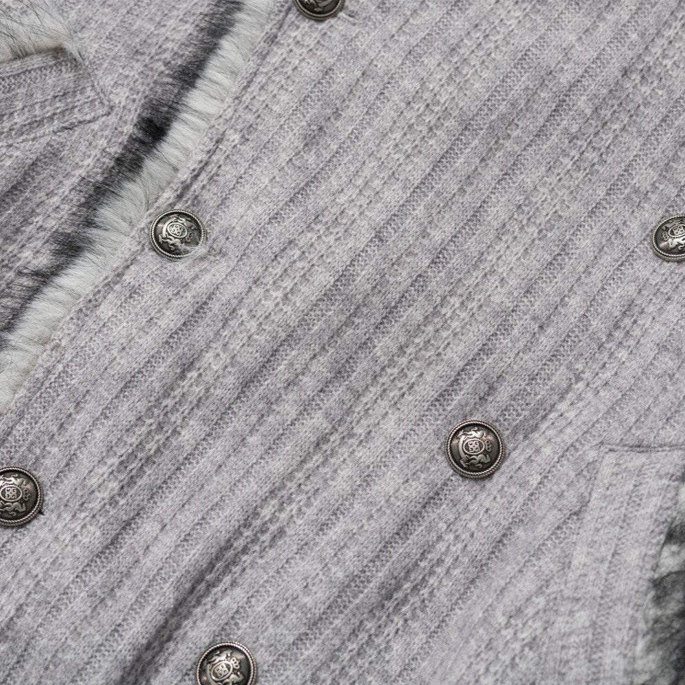 Quilted Cotton Jacket Double-Breasted High Neck Fur Collar Coat